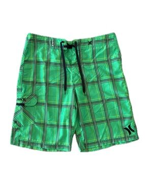 Y2K Hurley Green Plaid Board Shorts